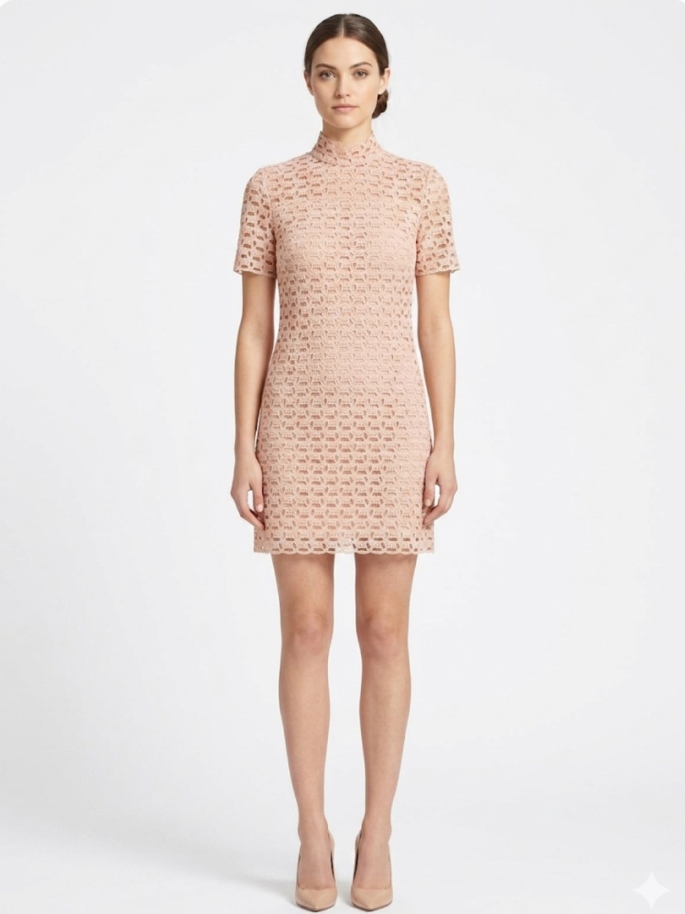 Sandro Paris Rozen Guipure Lace Mini Dress Pink FR 36 US XS/S